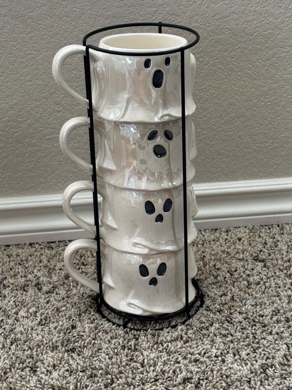 Halloween 2023 Stoneware Iridescent Ghost Stacking Mugs 13 oz. EACH (Set of 4)